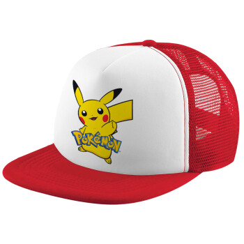 Pokemon pikachu, Καπέλο παιδικό Soft Trucker με Δίχτυ Red/White 