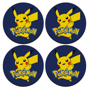 Pokemon pikachu, SET of 4 round wooden coasters (9cm)