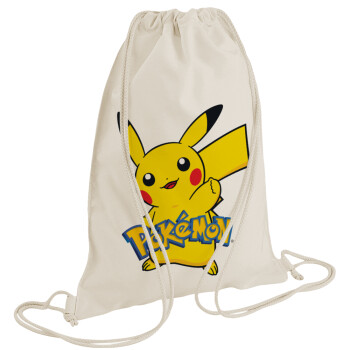 Pokemon pikachu, Backpack bag GYMBAG natural (28x40cm)