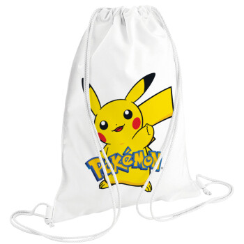 Pokemon pikachu, Τσάντα πλάτης πουγκί GYMBAG λευκή (28x40cm)