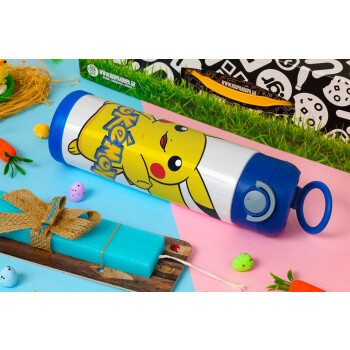 Pokemon pikachu, Easter candle, Childrens hot water bottle, stainless steel, with safety straw, BLUE (500ml)