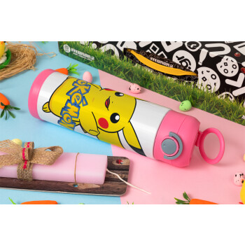 Pokemon pikachu, Easter candle, Childrens hot water bottle, stainless steel, with safety straw, PINK (500ml)
