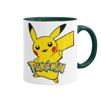 Pokemon pikachu, Κούπα χρωματιστή πράσινη, κεραμική, 330ml