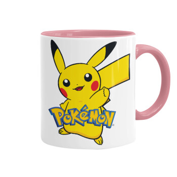 Pokemon pikachu, Κούπα χρωματιστή ροζ, κεραμική, 330ml