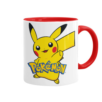 Pokemon pikachu, Κούπα χρωματιστή κόκκινη, κεραμική, 330ml