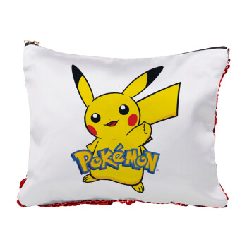 Pokemon pikachu, Τσαντάκι νεσεσέρ με πούλιες (Sequin) Κόκκινο