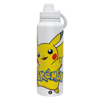 Pokemon pikachu, 1L Stainless Steel Thermal Bottle with Phone Holder & Double Wall Insulation