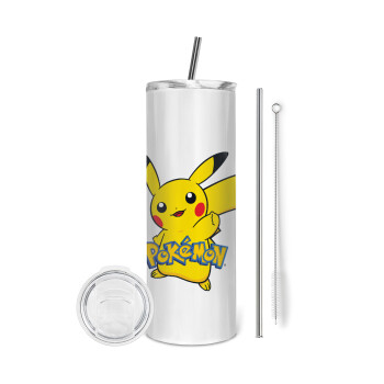 Pokemon pikachu, Tumbler stainless steel 600ml, with metal straw & cleaning brush