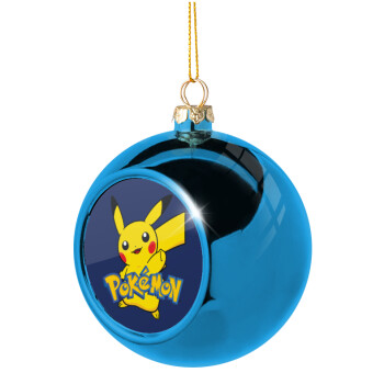 Pokemon pikachu, Χριστουγεννιάτικη μπάλα δένδρου Μπλε 8cm