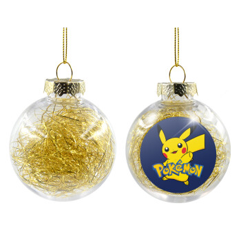 Pokemon pikachu, Χριστουγεννιάτικη μπάλα δένδρου διάφανη με χρυσό γέμισμα 8cm