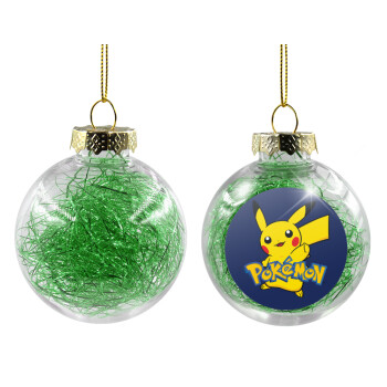 Pokemon pikachu, Χριστουγεννιάτικη μπάλα δένδρου διάφανη με πράσινο γέμισμα 8cm