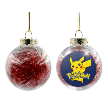 Pokemon pikachu, Χριστουγεννιάτικη μπάλα δένδρου διάφανη με κόκκινο γέμισμα 8cm