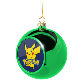 Pokemon pikachu, Χριστουγεννιάτικη μπάλα δένδρου Πράσινη 8cm