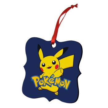 Pokemon pikachu, Χριστουγεννιάτικο στολίδι polygon ξύλινο 7.5cm
