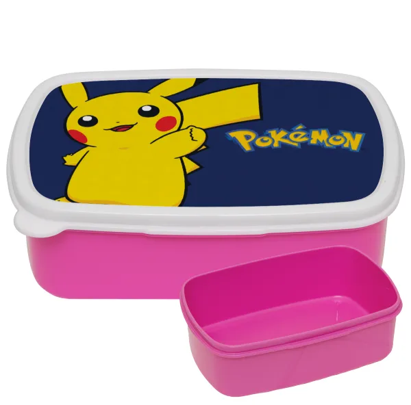 Pokemon pikachu — PINK kids' plastic lunch box (BPA-free), L18 x W13 x H6cm