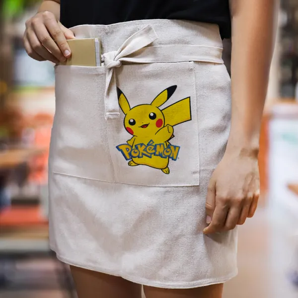 Pokemon pikachu — Waist apron with double pocket, barista/bartender, beige