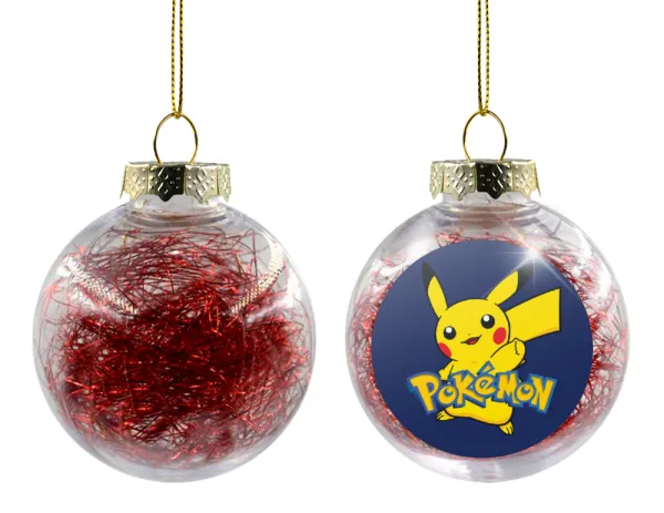 Pokemon pikachu — Transparent Christmas tree ball ornament with red filling 8cm