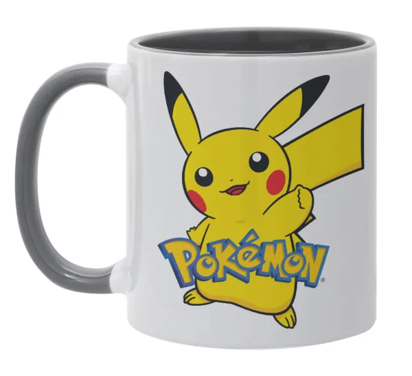 Pokemon pikachu — Κούπα χρωματιστή γκρι, κεραμική, 330ml
