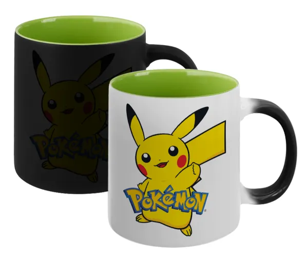 Pokemon pikachu — Magic mug with green interior, ceramic, 330ml, changes colour with hot drinks