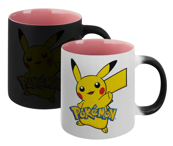 Pokemon pikachu — Magic mug with pink interior, ceramic, 330ml, changes colour with hot drinks