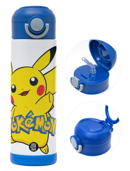 Pokemon pikachu — Children's hot water bottle, stainless steel, with safety straw, BLUE (500ml)
