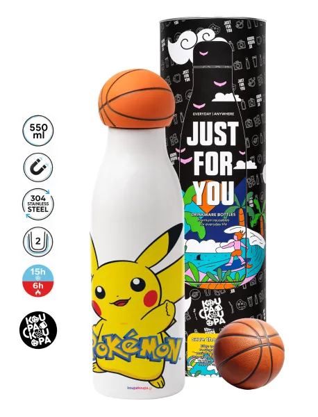 Pokemon pikachu — Μπάλα μπάσκετ μεταλλικό παγούρι θερμός, διπλού τοιχώματος, 550ml
