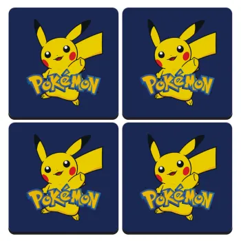 Pokemon pikachu, ΣΕΤ 4 Σουβέρ ξύλινα τετράγωνα (9cm)