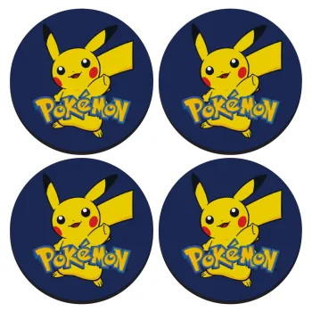 Pokemon pikachu, SET of 4 round wooden coasters (9cm)