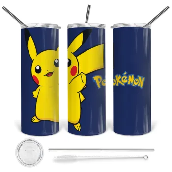 Pokemon pikachu, Tumbler stainless steel 600ml, with metal straw & cleaning brush