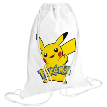 Pokemon pikachu, Backpack pouch GYMBAG white (28x40cm)