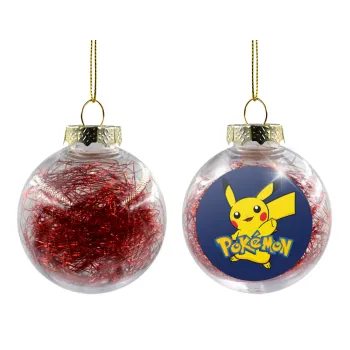 Pokemon pikachu, Transparent Christmas tree ball ornament with red filling 8cm
