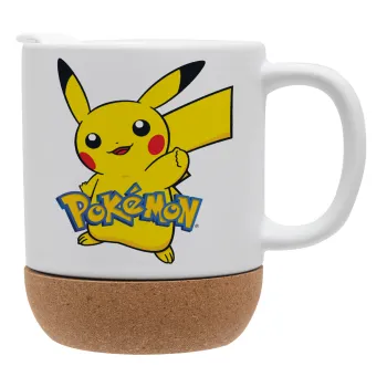 Pokemon pikachu, Κούπα, κεραμική με βάση φελού και καπάκι (ΜΑΤ), 330ml