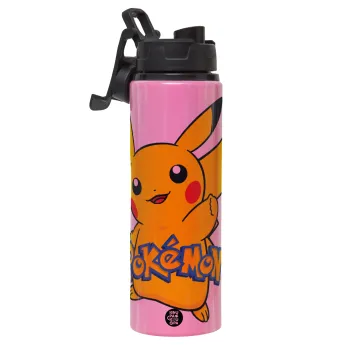 Pokemon pikachu, Μεταλλικό παγούρι νερού με καπάκι ασφαλείας, αλουμινίου 850ml