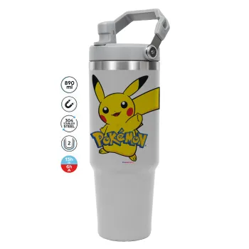 Pokemon pikachu, ΓΚΡΙ χρώματος Θερμός Ανοξείδωτο 890ml (30oz) με χερούλι