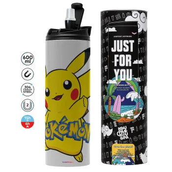 Pokemon pikachu, Tumbler stainless steel GREY 600ml