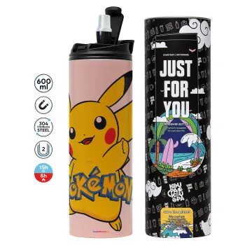 Pokemon pikachu, Tumbler stainless steel PINK 600ml
