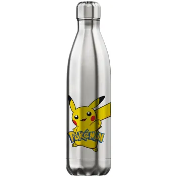 Pokemon pikachu, Μεταλλικό παγούρι θερμός Inox (Stainless steel), διπλού τοιχώματος, 750ml