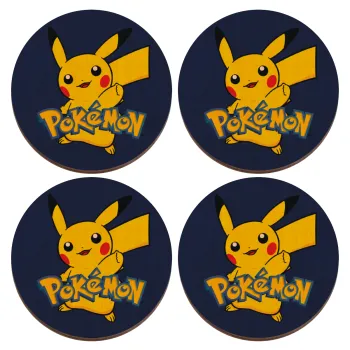 Pokemon pikachu, ΣΕΤ x4 Σουβέρ ξύλινα στρογγυλά plywood (9cm)