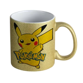Pokemon pikachu, Κούπα Χρυσή Glitter που γυαλίζει, κεραμική, 330ml