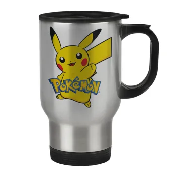 Pokemon pikachu, Κούπα ταξιδιού ανοξείδωτη με καπάκι, διπλού τοιχώματος (θερμό) 450ml