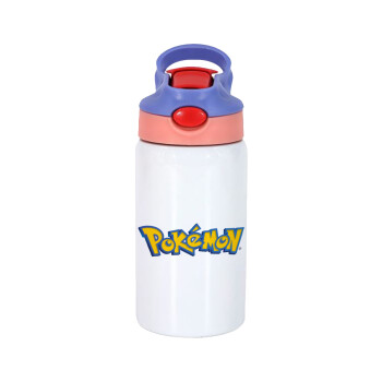 Pokemon, Children's hot water bottle, stainless steel, with safety straw, pink/purple (350ml)