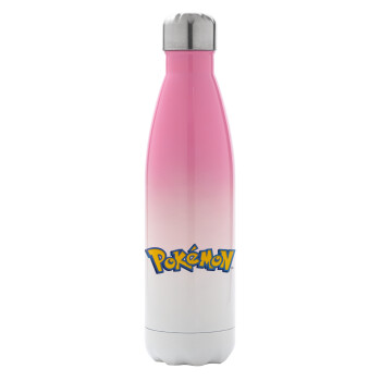 Pokemon, Μεταλλικό παγούρι θερμός Ροζ/Λευκό (Stainless steel), διπλού τοιχώματος, 500ml