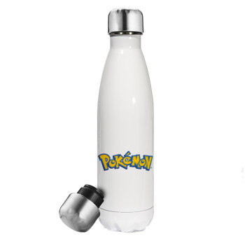 Pokemon, Μεταλλικό παγούρι θερμός Λευκό (Stainless steel), διπλού τοιχώματος, 500ml