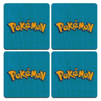 Pokemon, ΣΕΤ x4 Σουβέρ ξύλινα τετράγωνα plywood (9cm)