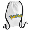 Pokemon, Τσάντα πλάτης πουγκί GYMBAG λευκή, με τσέπη (40x48cm) & χονδρά κορδόνια