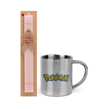 Pokemon, Easter Set, metallic thermal cup (300ml) & aromatic flat Easter candle (30cm) (PINK)