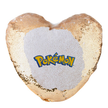 Pokemon, Μαξιλάρι καναπέ καρδιά Μαγικό Χρυσό με πούλιες 40x40cm περιέχεται το  γέμισμα