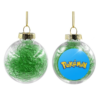 Pokemon, Χριστουγεννιάτικη μπάλα δένδρου διάφανη με πράσινο γέμισμα 8cm