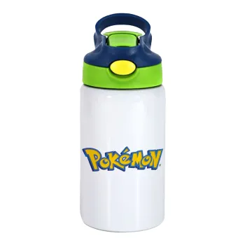 Pokemon, Children's hot water bottle, stainless steel, with safety straw, green, blue (350ml)