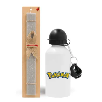 Pokemon, Easter Set, metallic aluminum water bottle (500ml) & aromatic flat Easter candle (30cm) (GRAY)